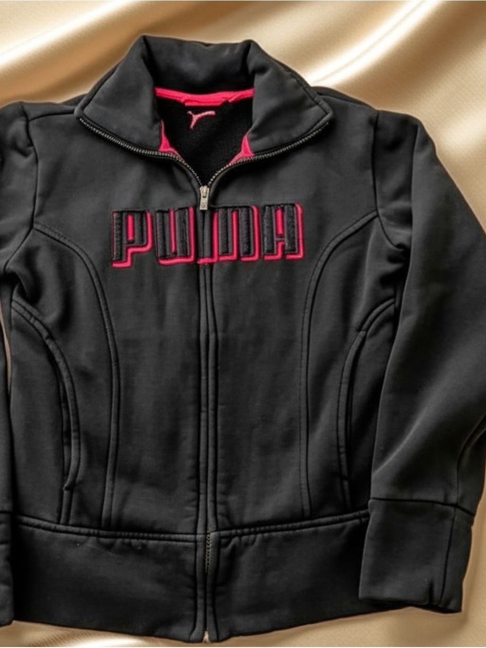 Puma Black Track Jacket with Pink Logo Trim